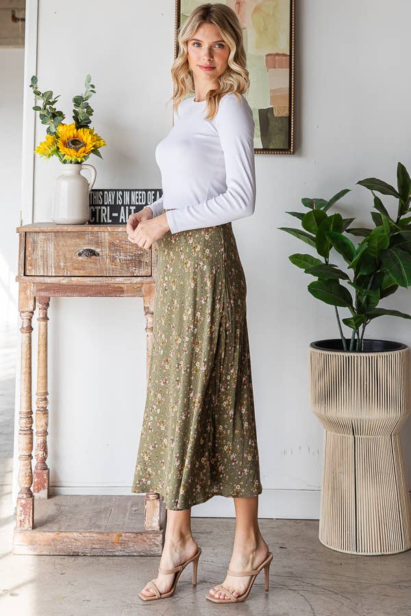 Ditsy Green Floral Skirt