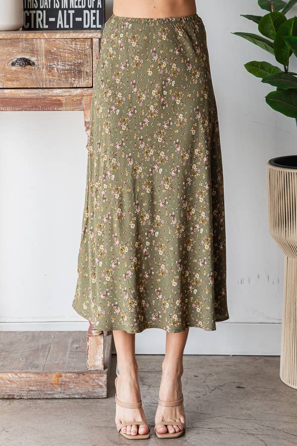 Ditsy Green Floral Skirt