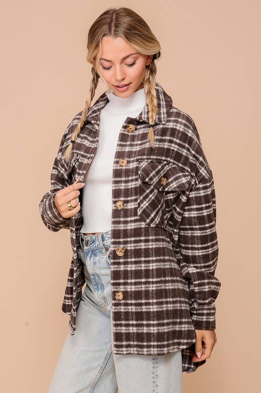 Brown Plaid Print Shacket