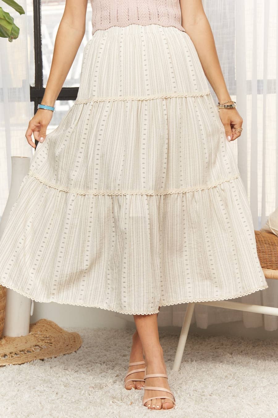 Beige Tired Midi Skirt