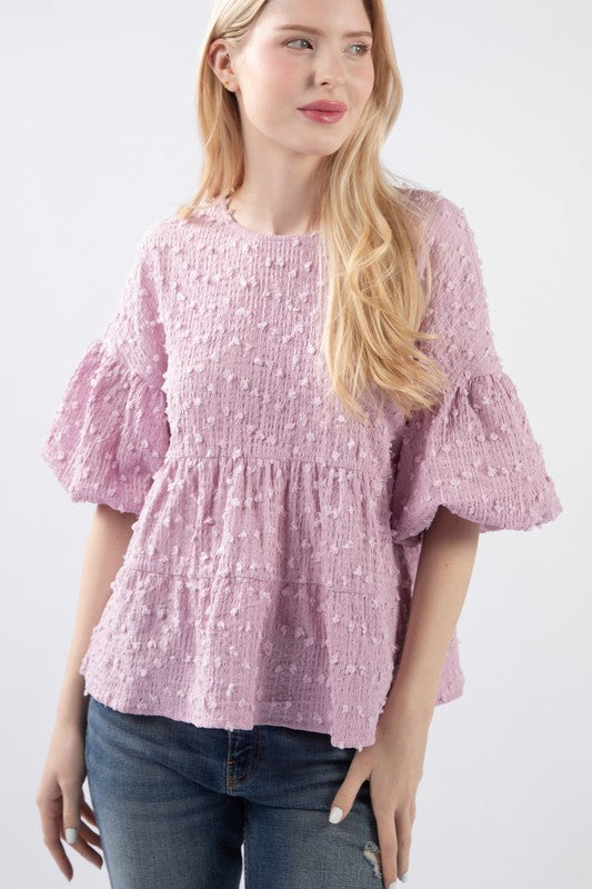 Blush PomPom Sleeve Top