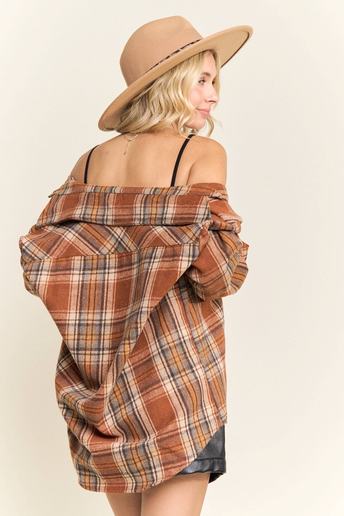 Rust Plaid Button Down Shacket