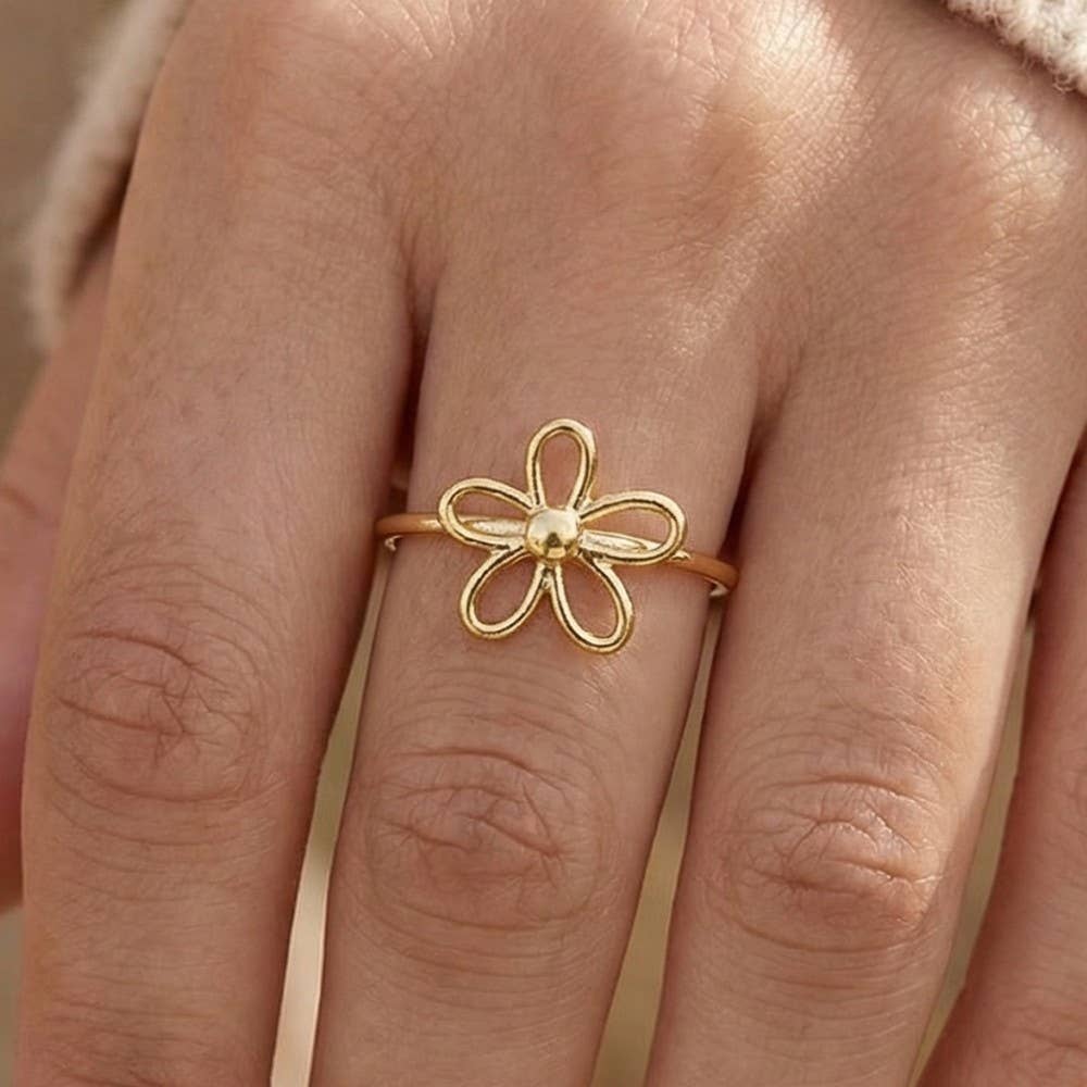 Gold Wire Flower Dainty Band Ring