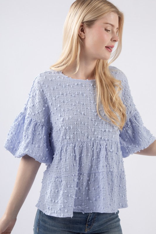 Sky PomPom Sleeve Top