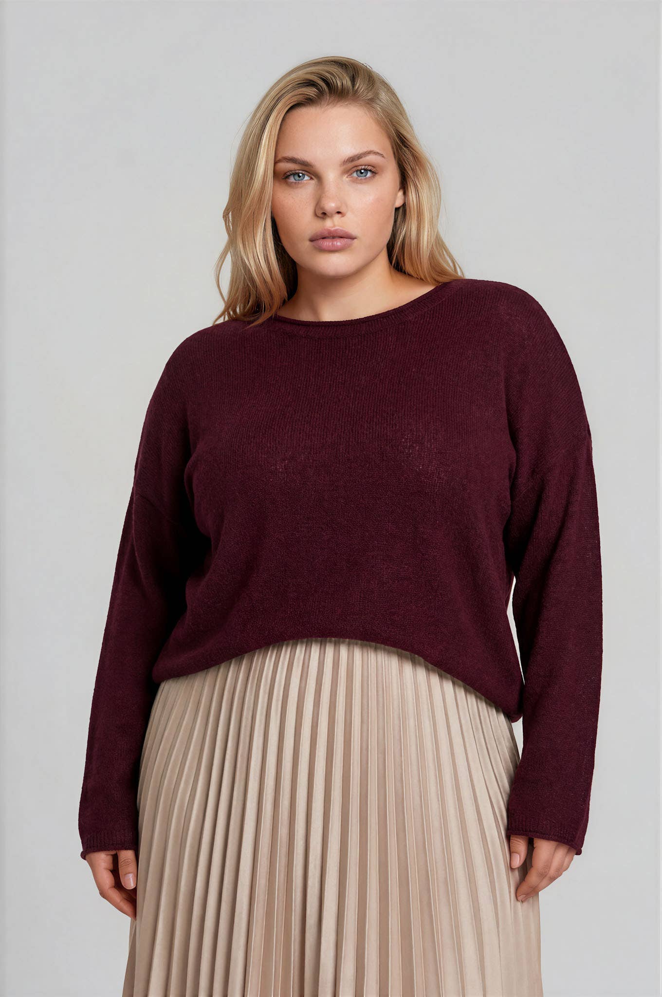 Oxblood Textured Knit Sweater Plus