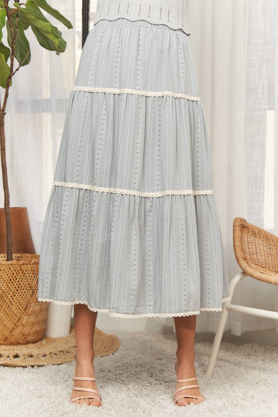 Blue Tired Midi Skirt