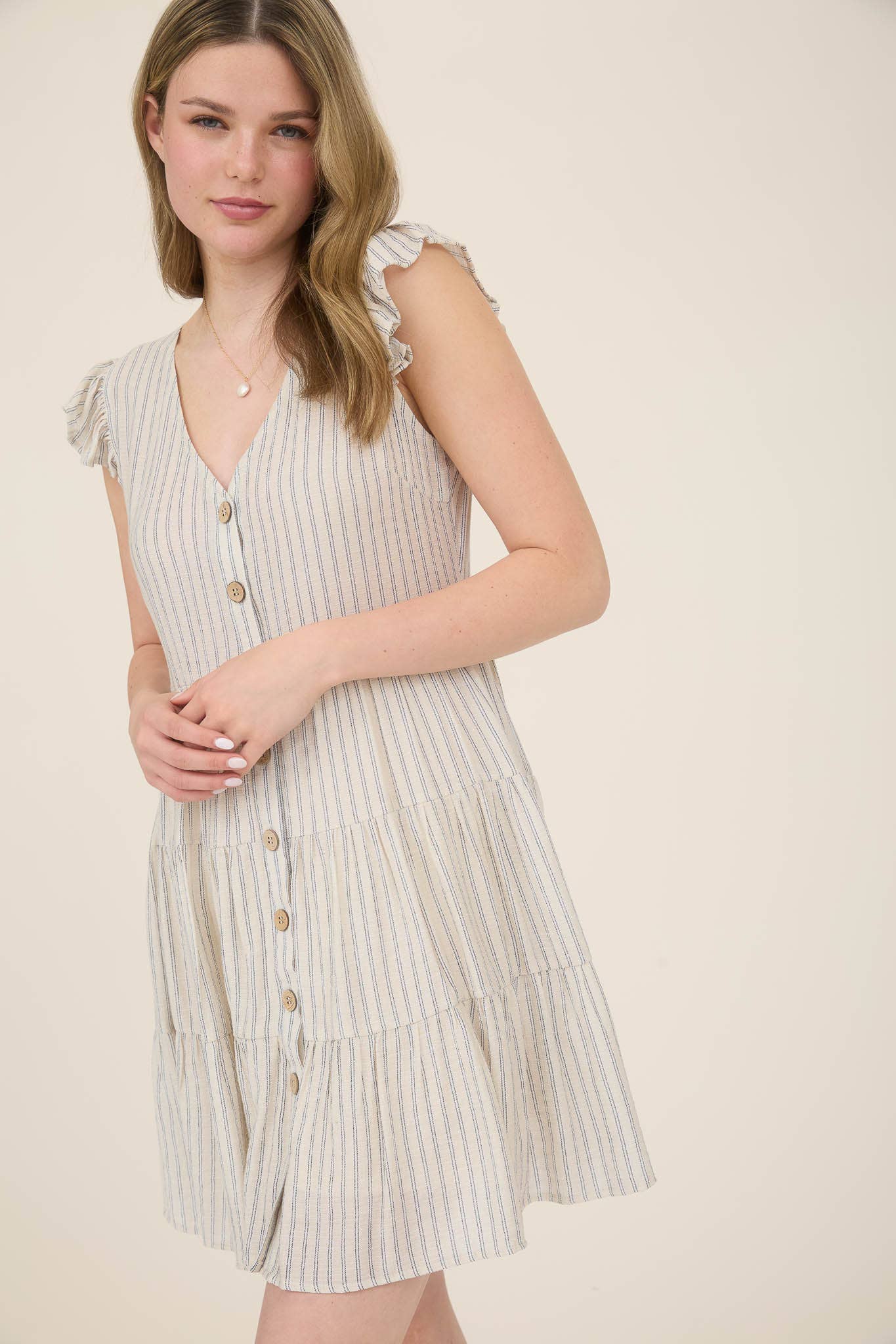 Stripe V Neck Button Down Dress