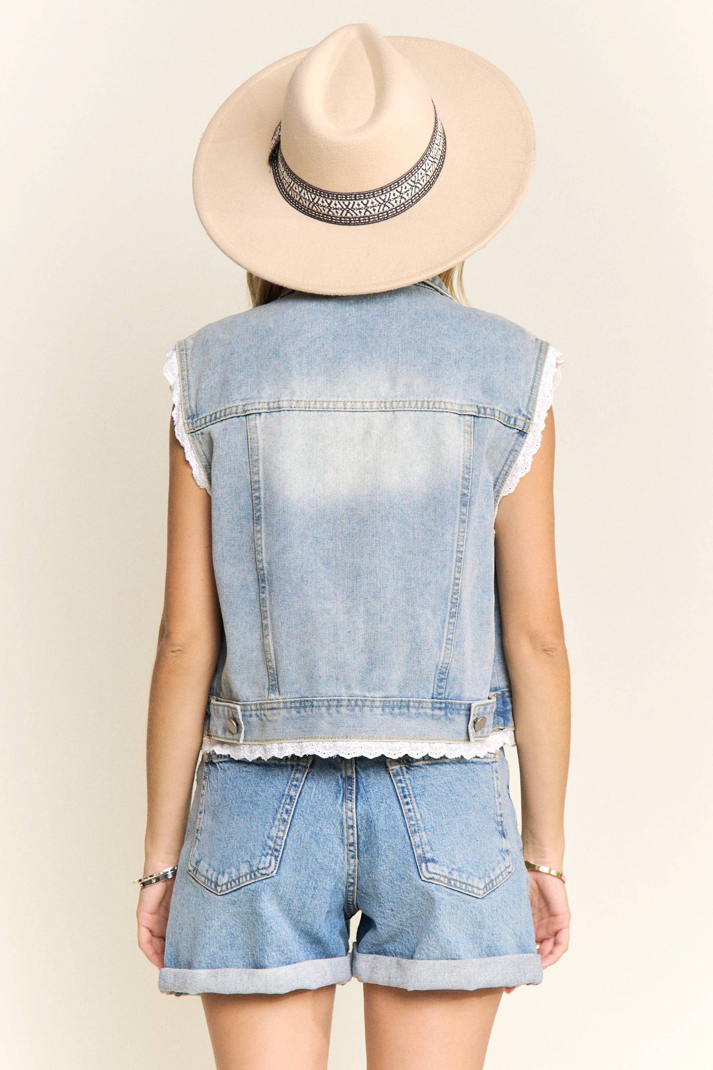 Denim Vest with Lace Trim