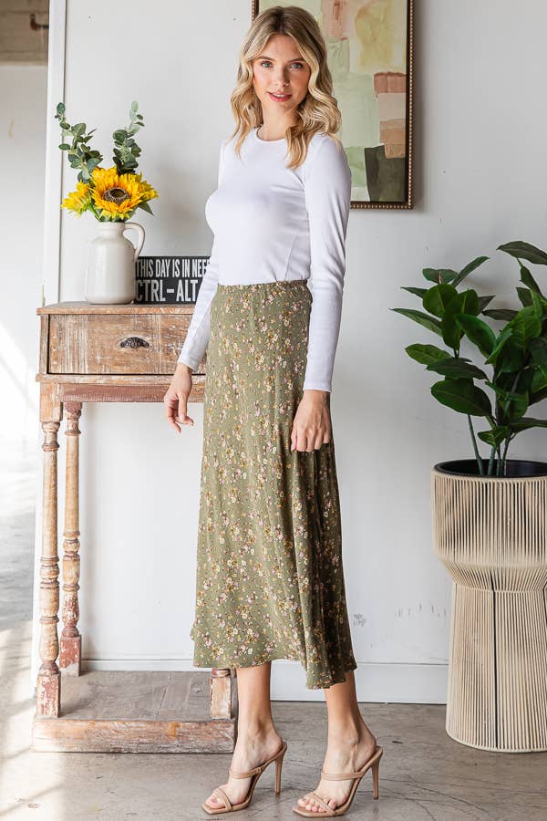 Ditsy Green Floral Skirt