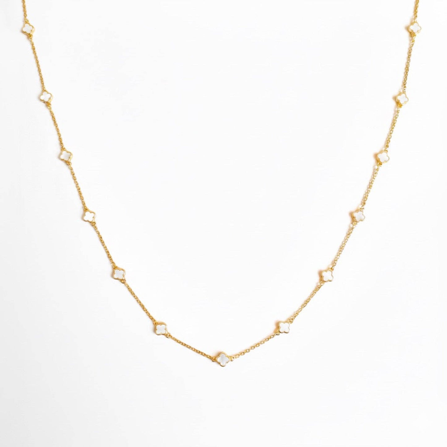 White Petite Colored Clover Necklace