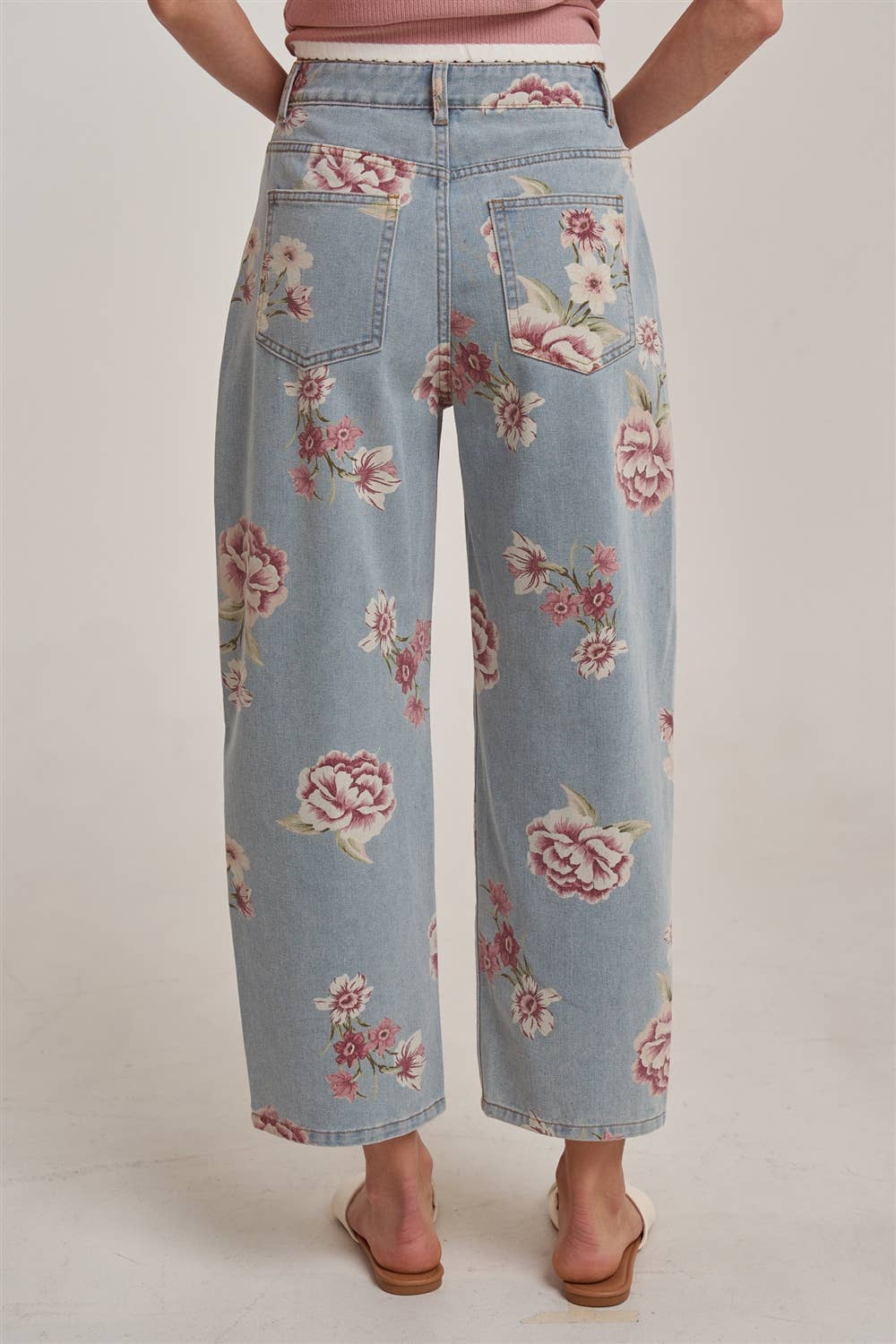 Floral Print Mid Rise Denim Pants