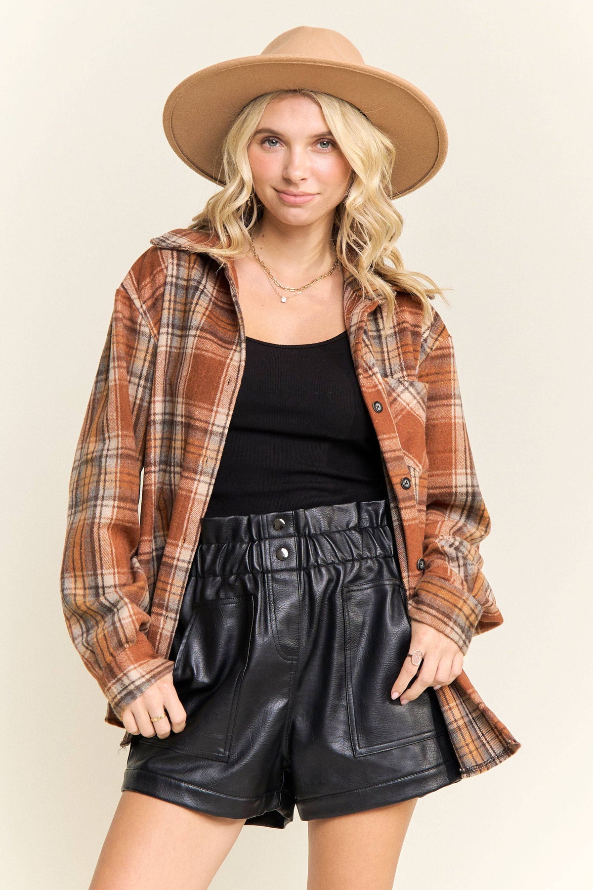 Rust Plaid Button Down Shacket