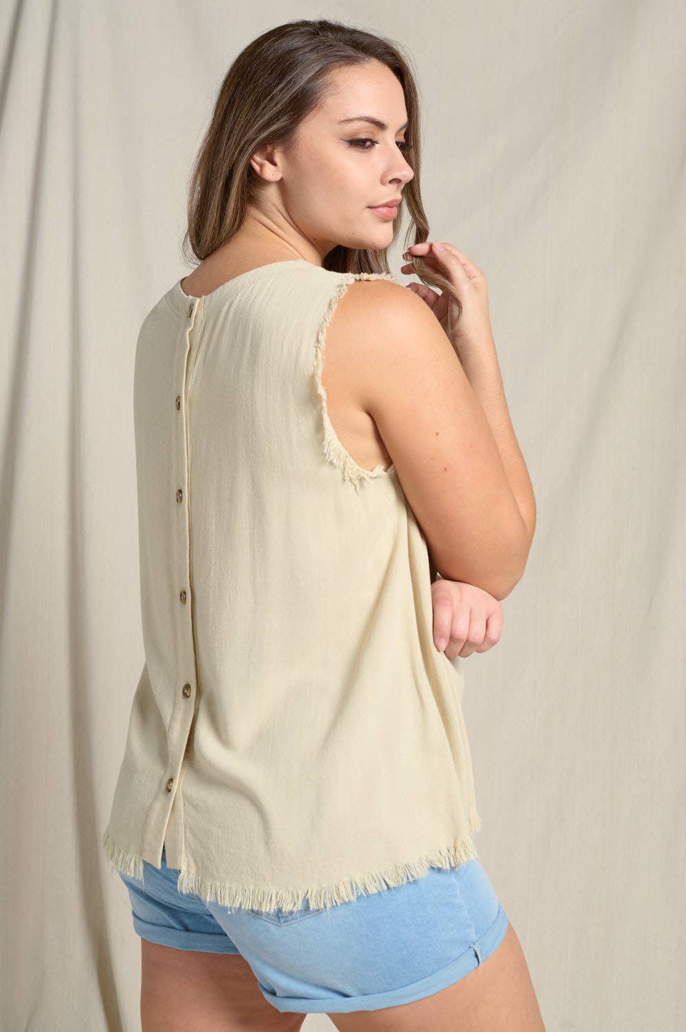 Natural Sleeveless Washed Top