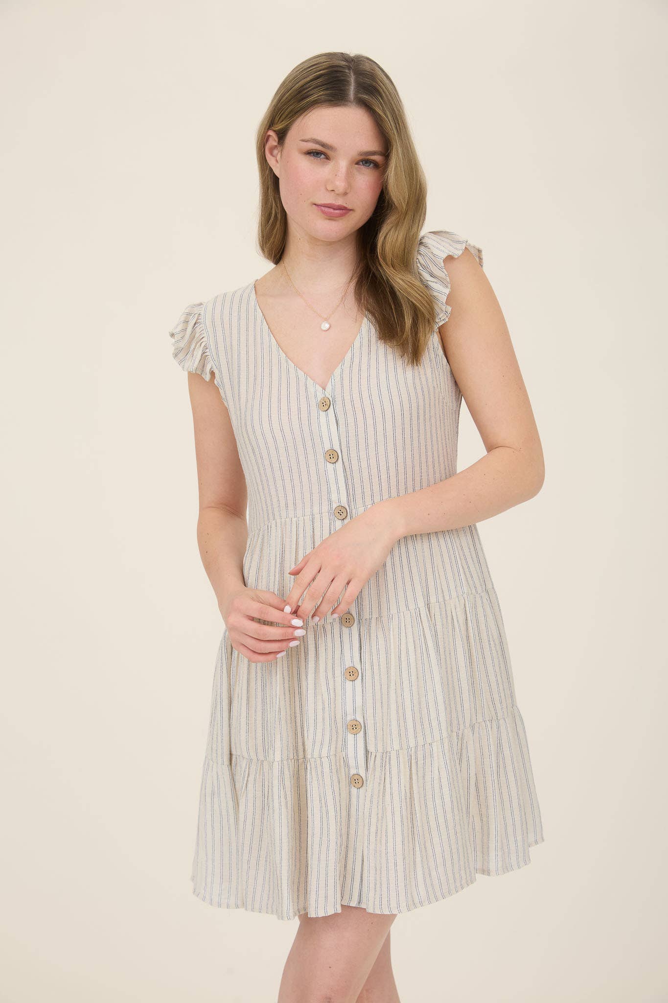 Stripe V Neck Button Down Dress