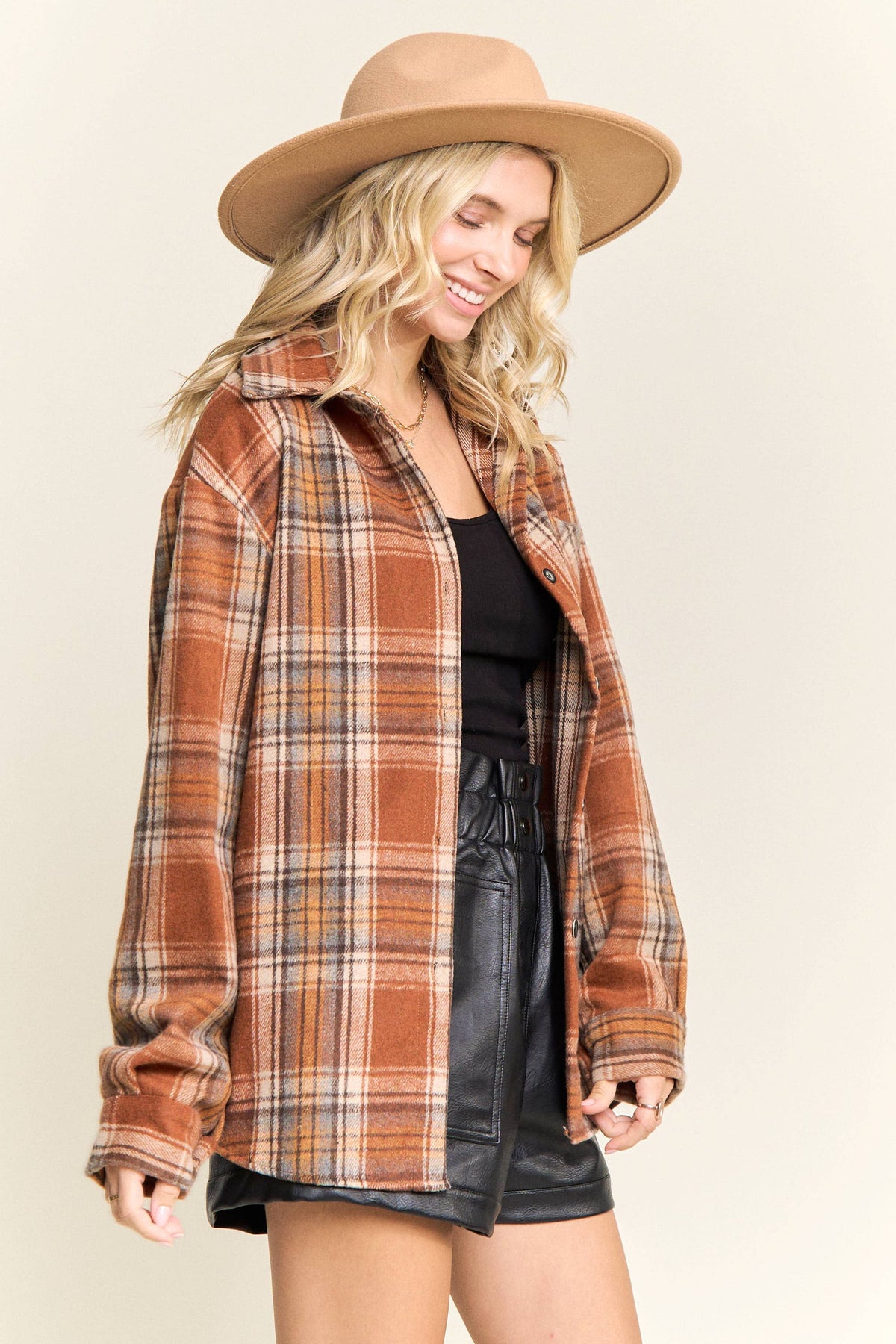 Rust Plaid Button Down Shacket