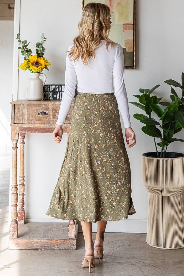 Ditsy Green Floral Skirt