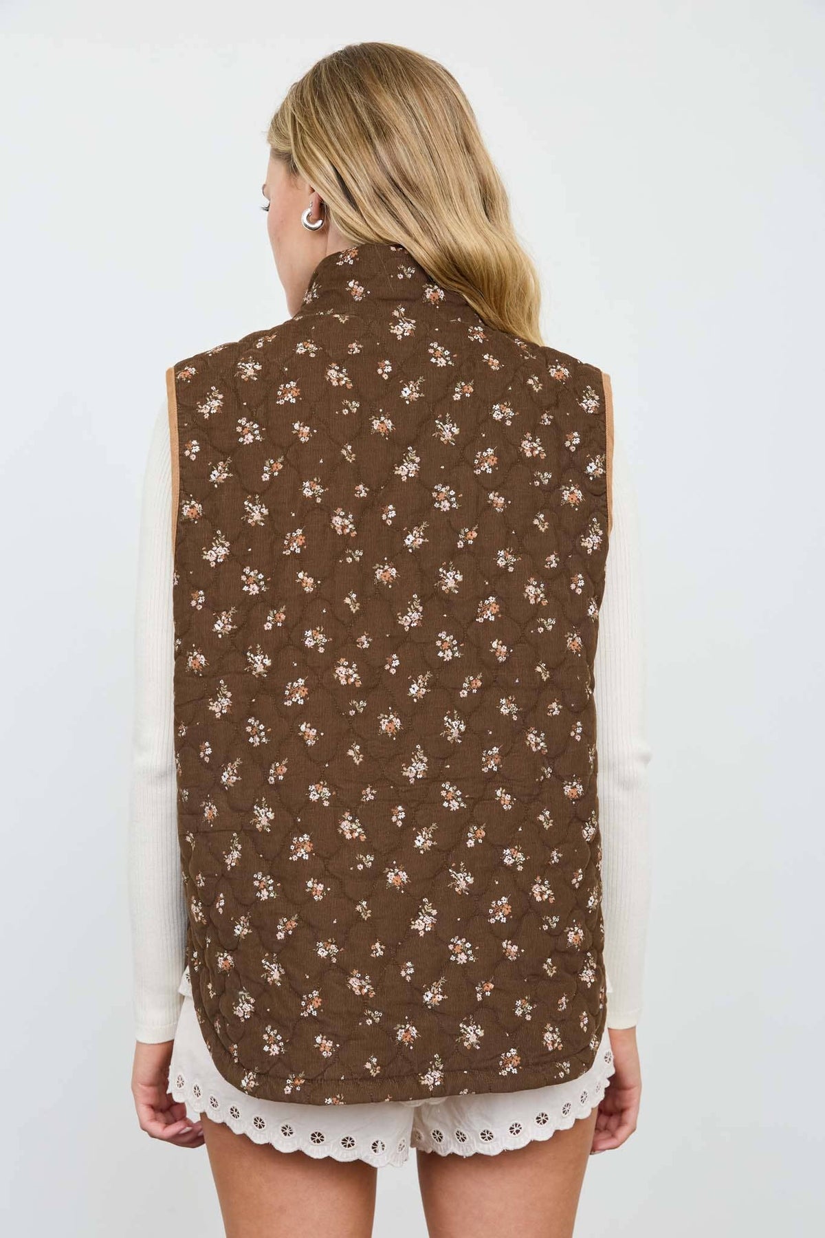 Floral Quilted Mock Neck Vest