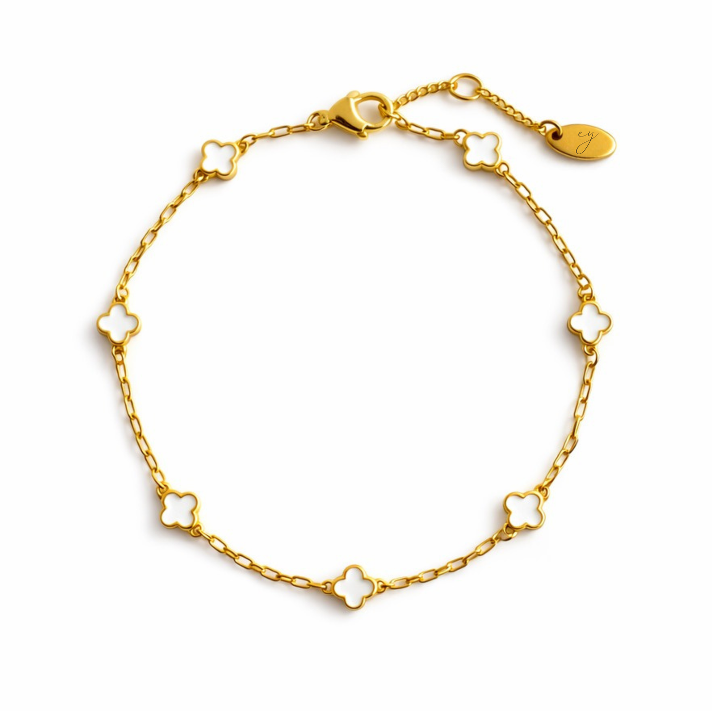 White Petite Clover Single Layer Bracelet