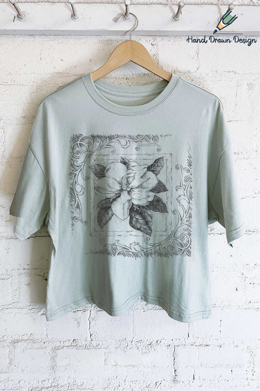 Magnolia Flower Long Crop Tee