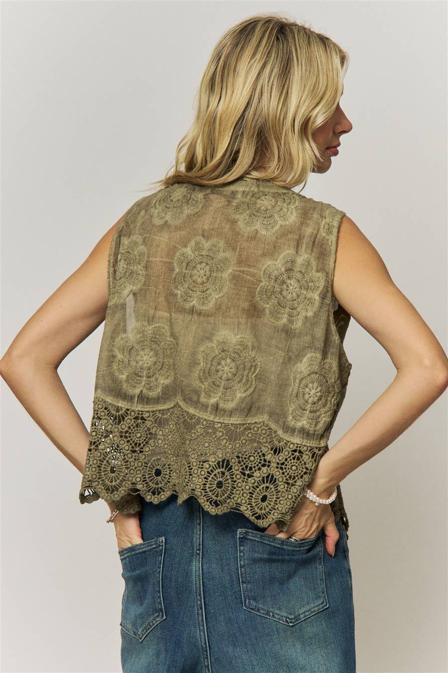 Olive Crochet Lace Vest