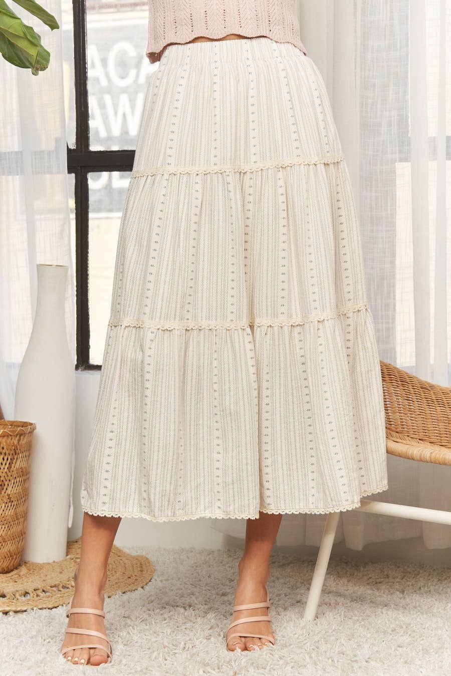 Beige Tired Midi Skirt