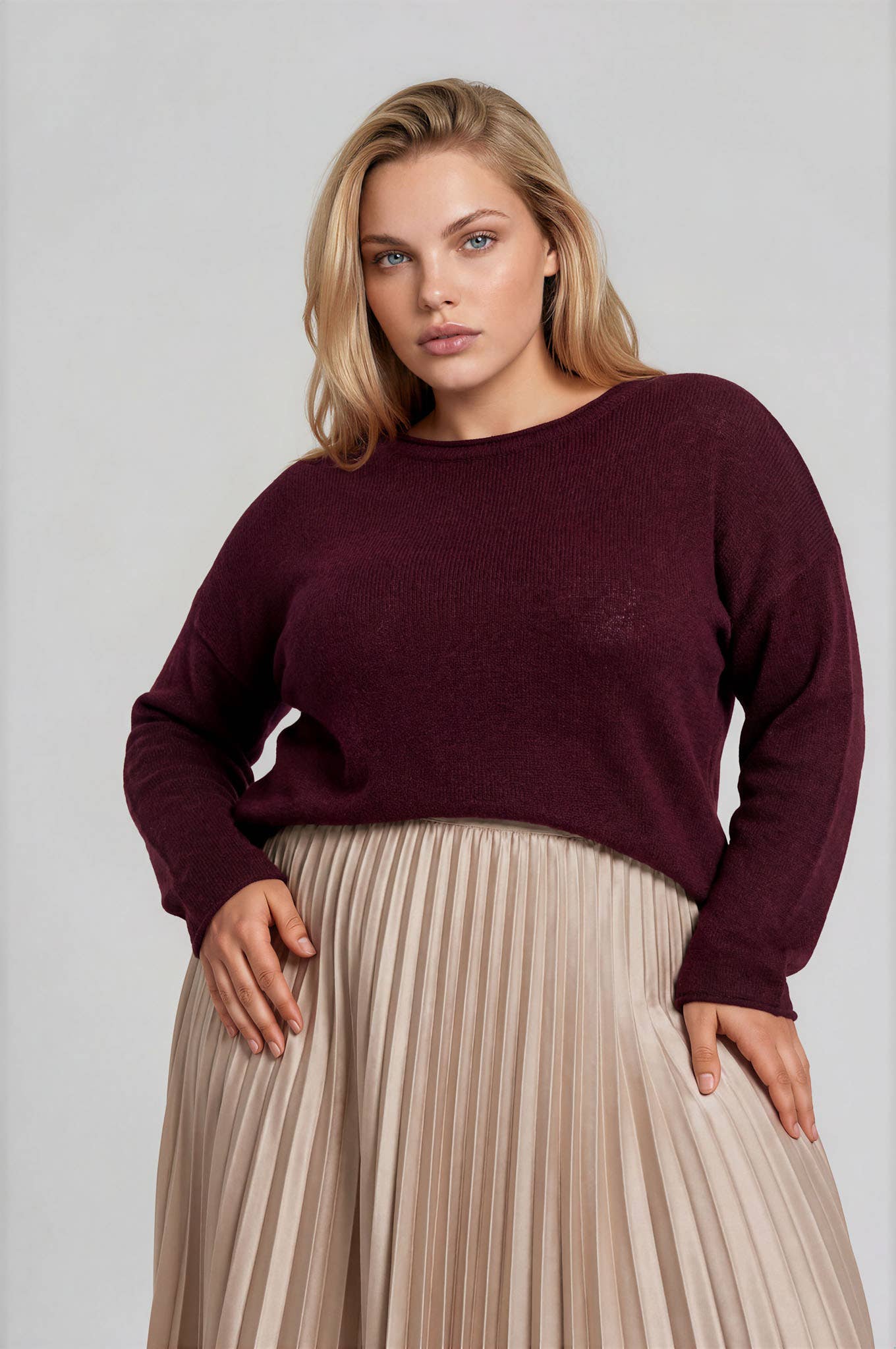 Oxblood Textured Knit Sweater Plus
