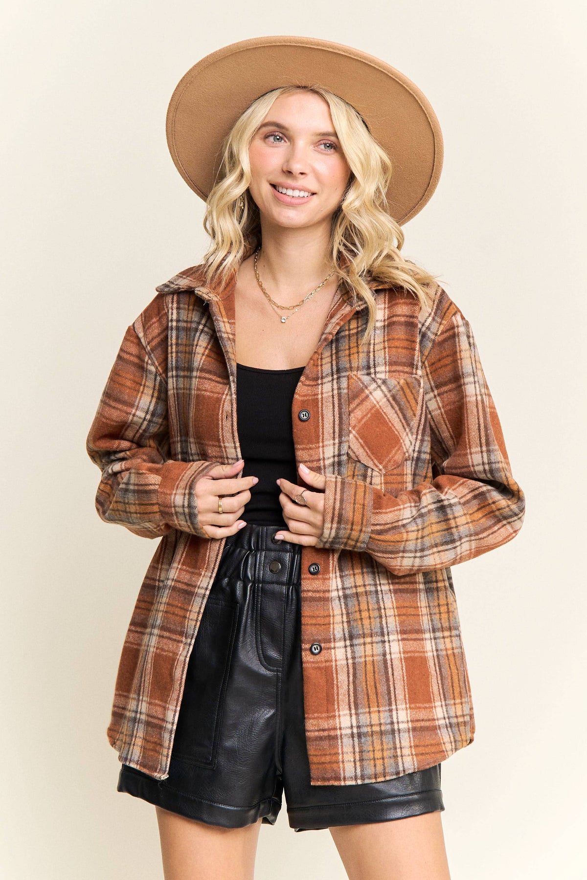 Rust Plaid Button Down Shacket