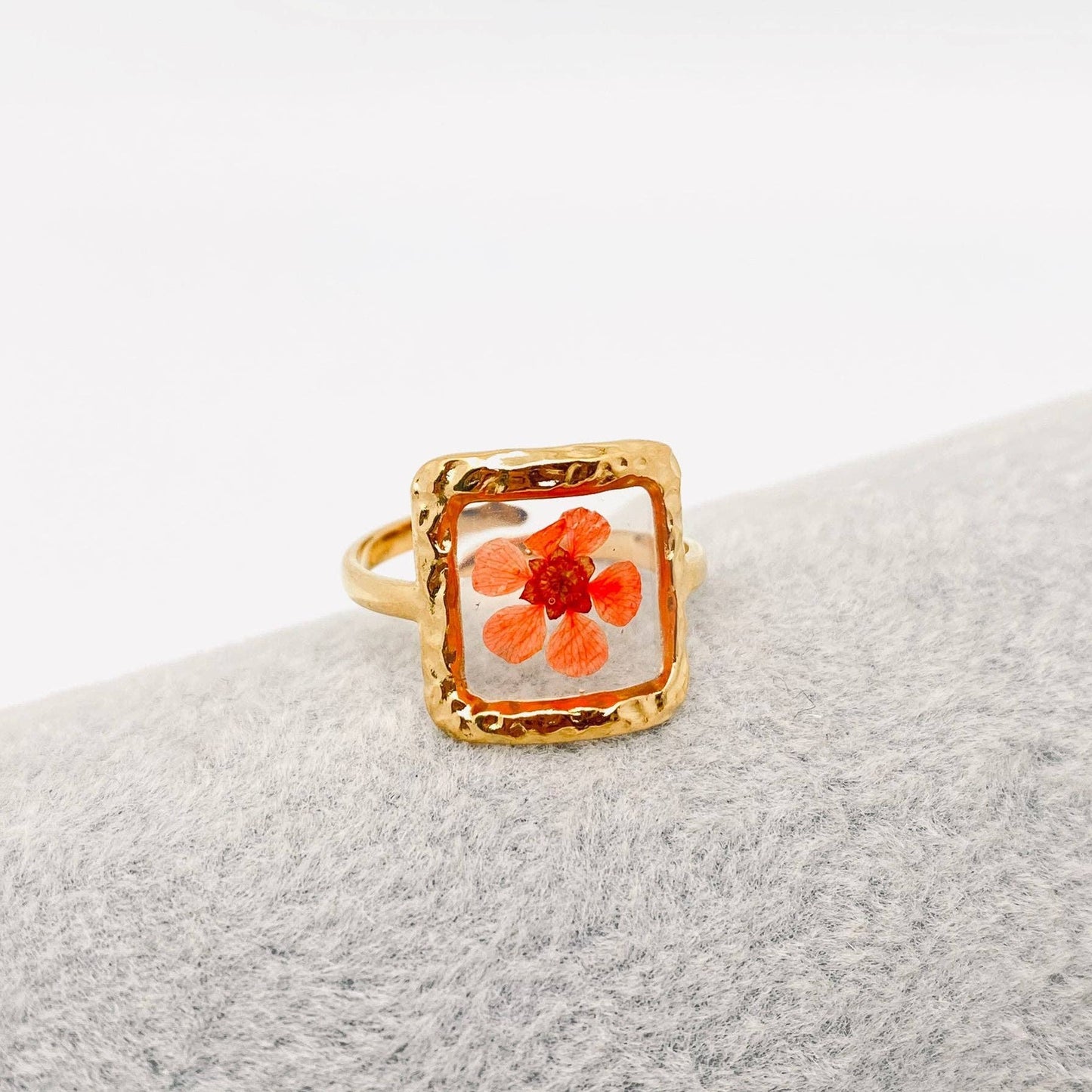 Sqaurem18K Gold Plated Stainless Steel Floral Ring