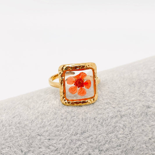 Sqaurem18K Gold Plated Stainless Steel Floral Ring