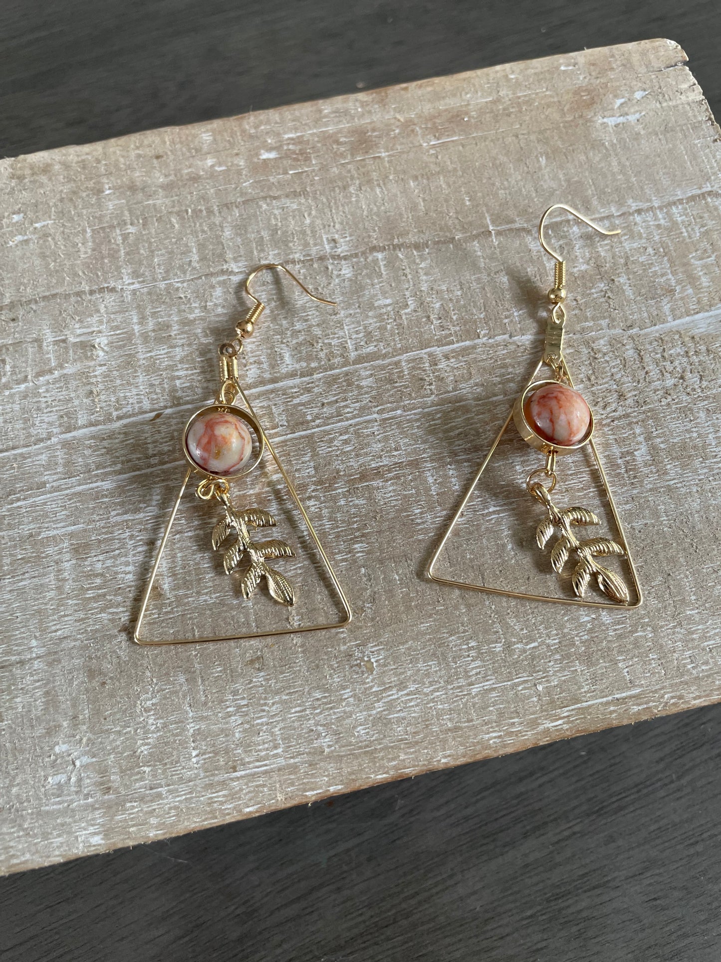 Hollow Gold Leaf Triangle Dangle Earrings