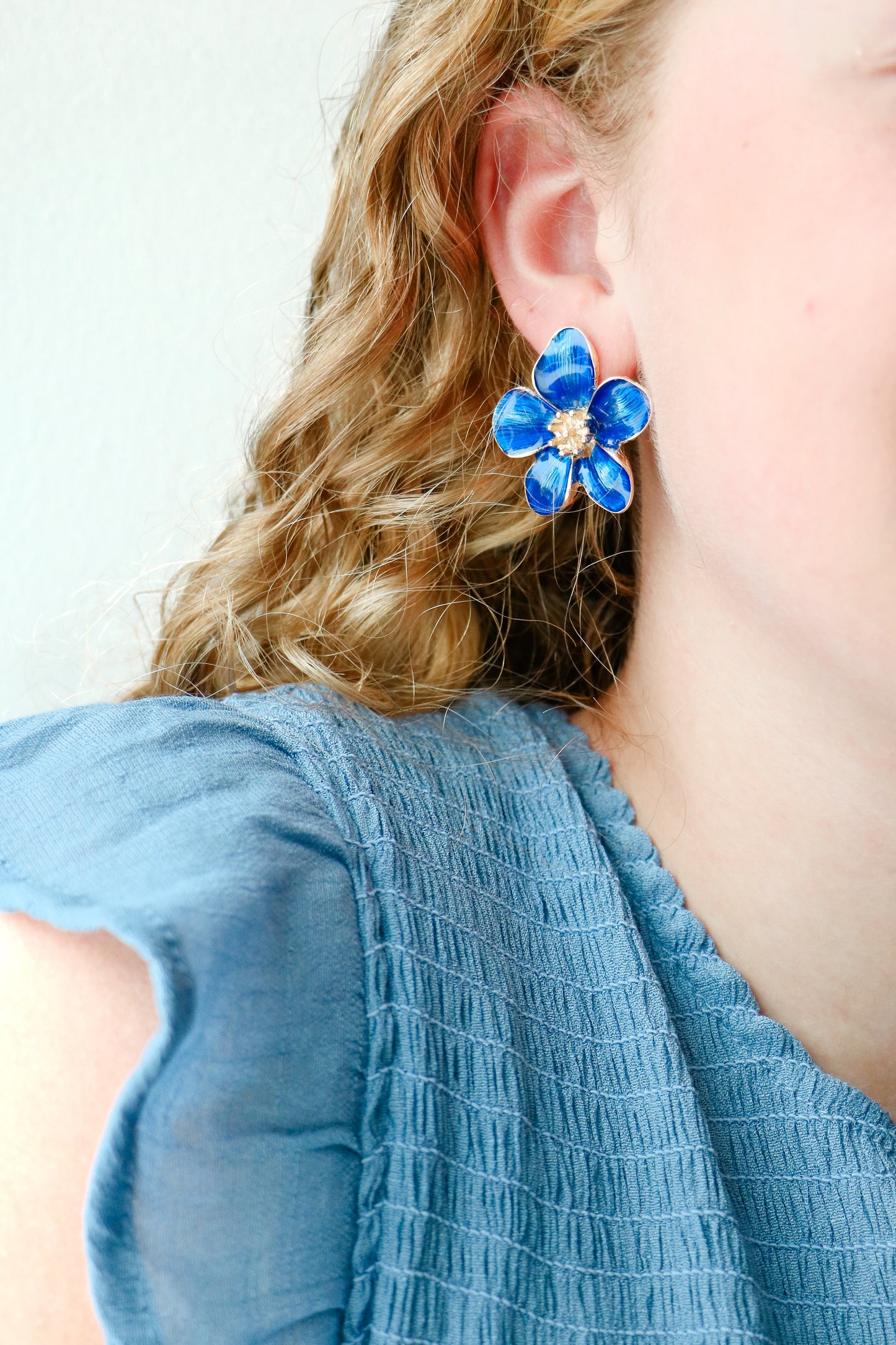 Large Blue Flower Stud Earrings