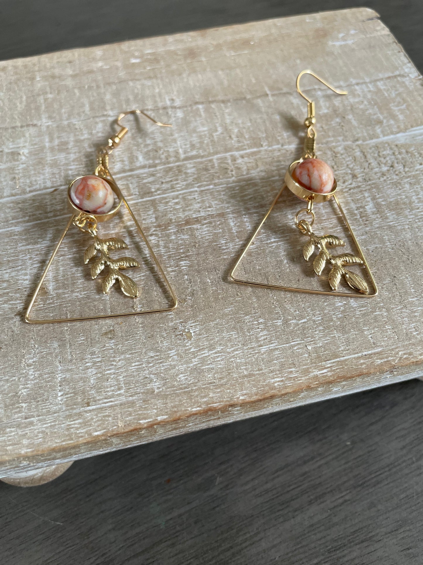 Hollow Gold Leaf Triangle Dangle Earrings