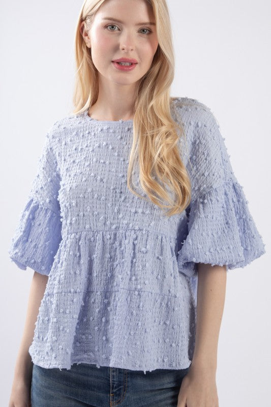 Sky PomPom Sleeve Top