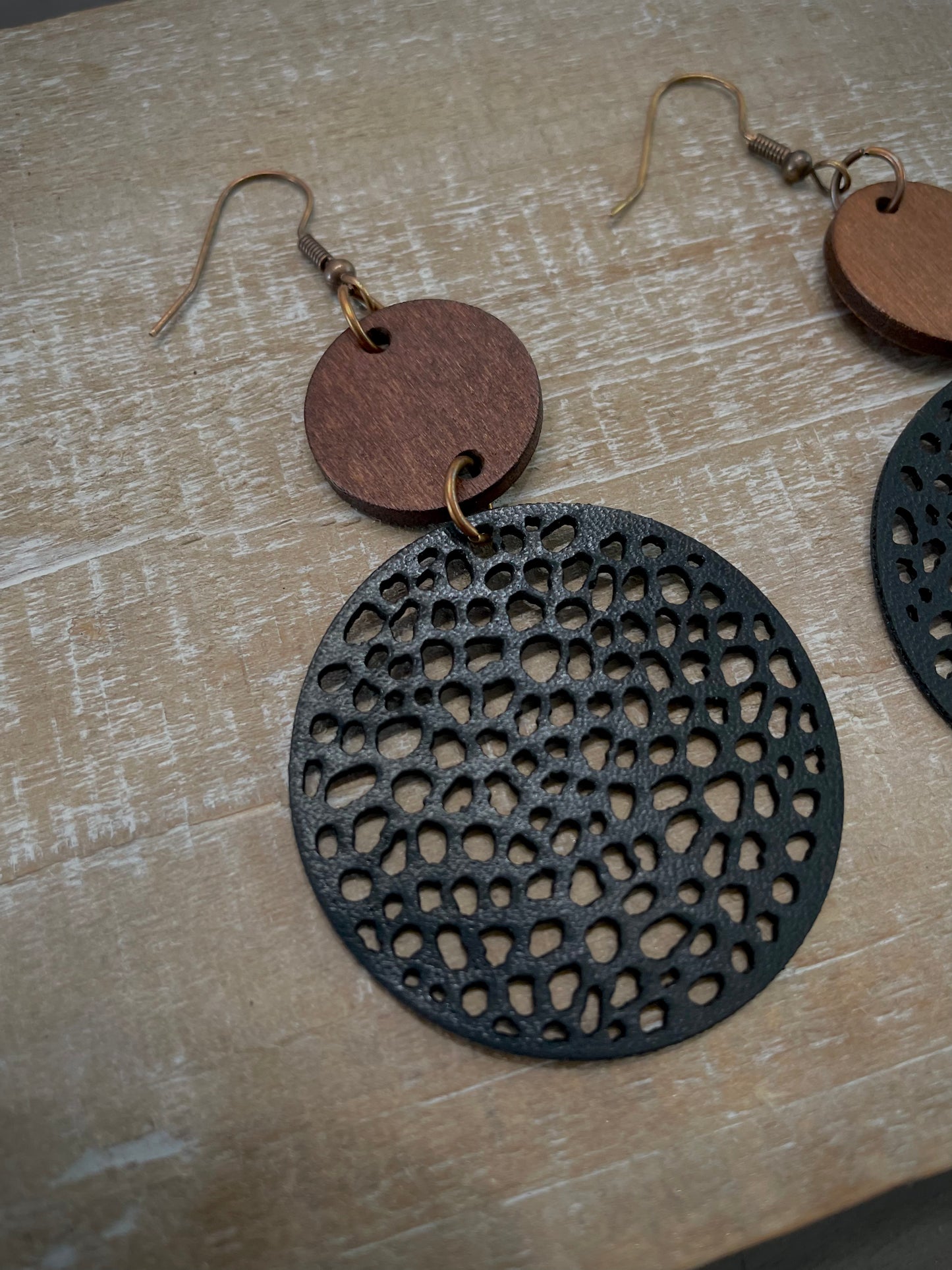 Wooden Leather & Bohemian Round Dangle Earrings