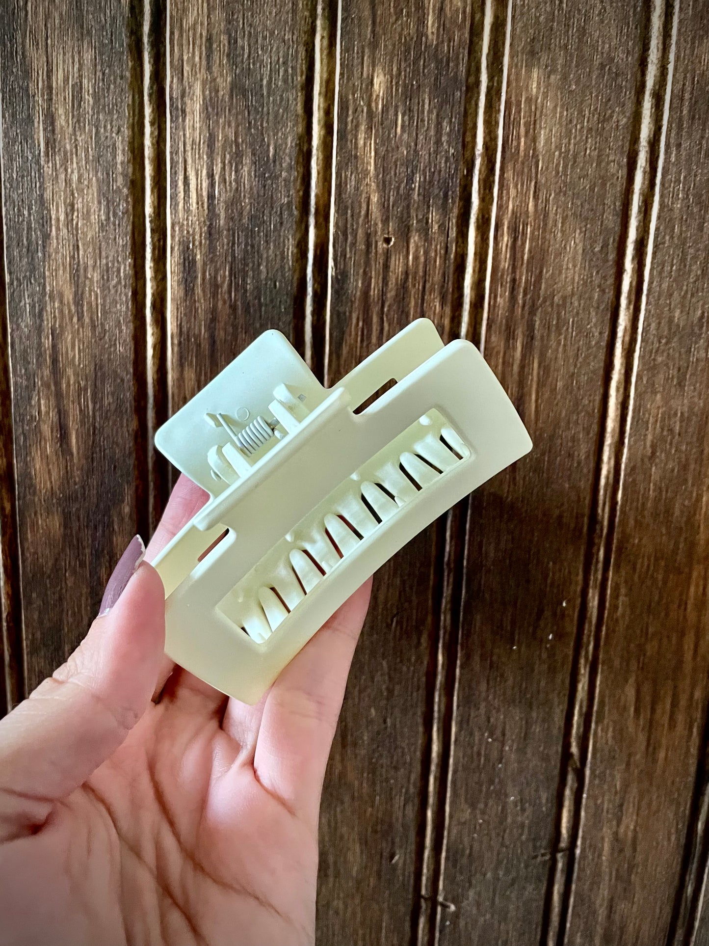 Frosted Square Hair Clip- Off White