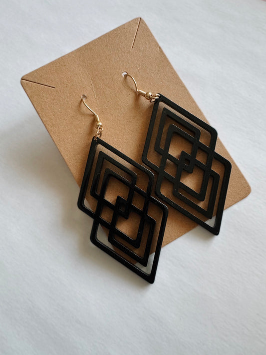 Black Rhombus Dangle Earrings