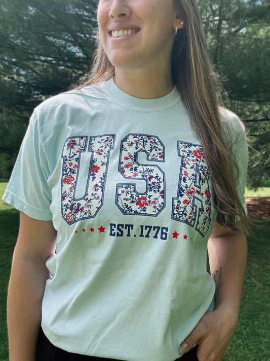 Floral USA Tee