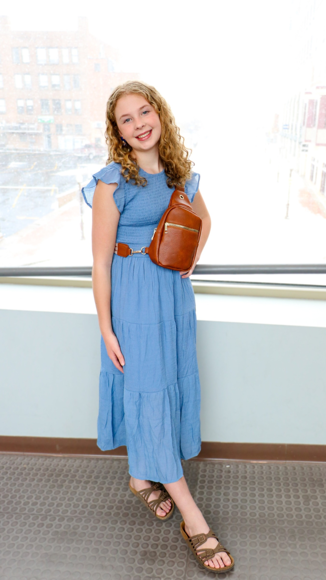 Smocked Tiered Chambray Dress