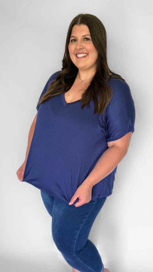 Blue V Neck Top