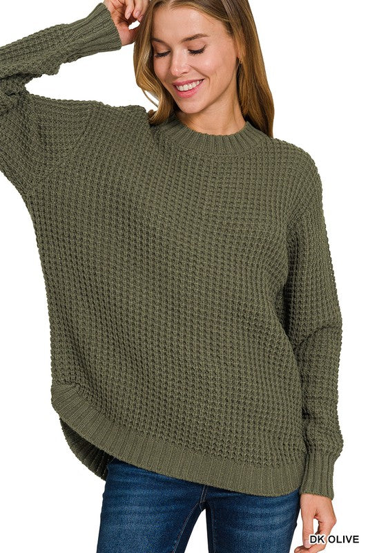 Olive Waffle Sweater