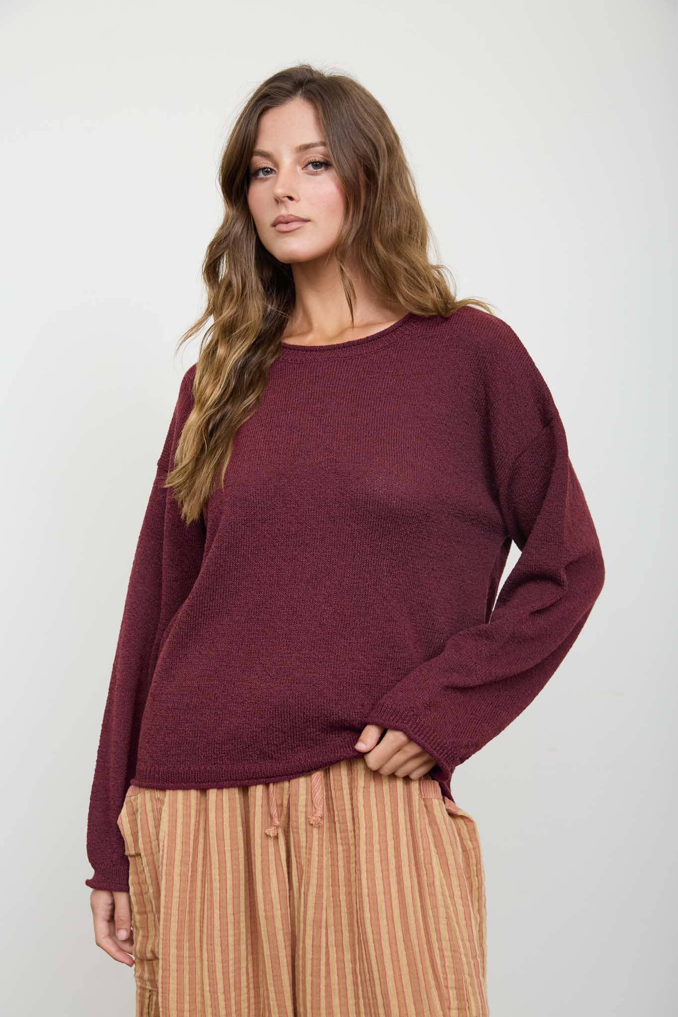Oxblood Textured Knit Sweater