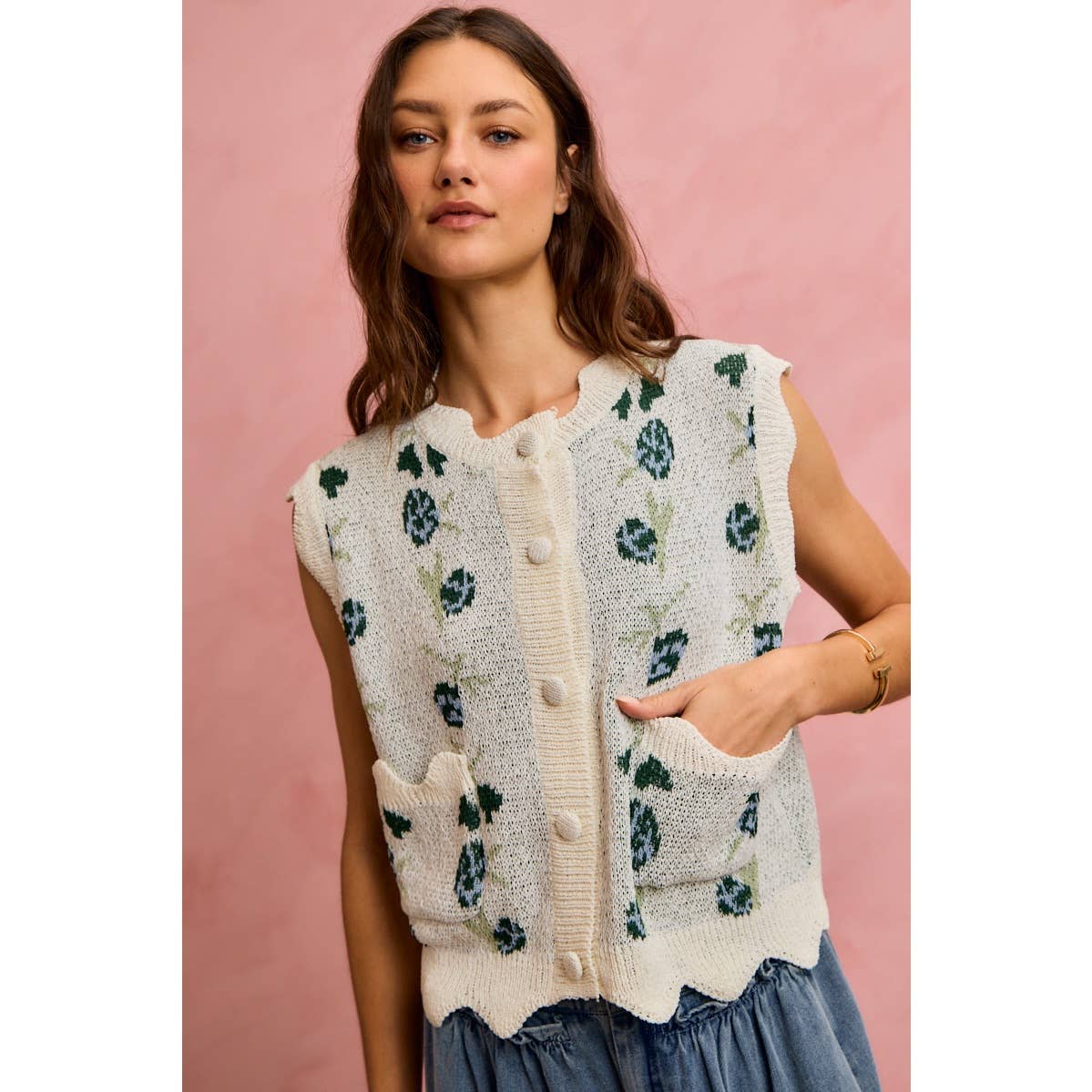 Button Down Floral Sweater Vest