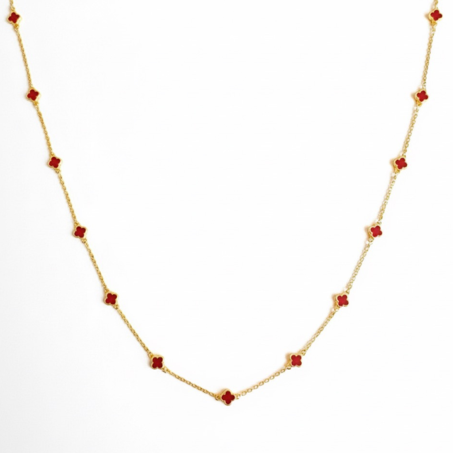 Red Petite Colored Clover Necklace