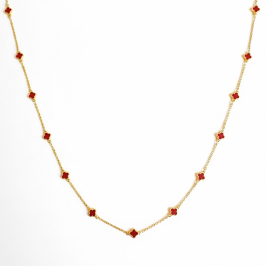 Red Petite Colored Clover Necklace