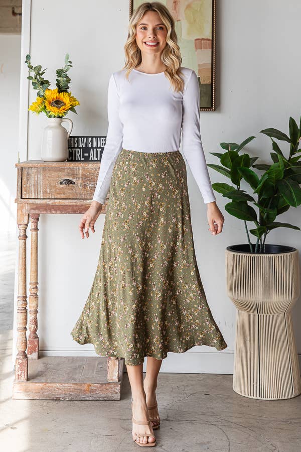 Ditsy Green Floral Skirt
