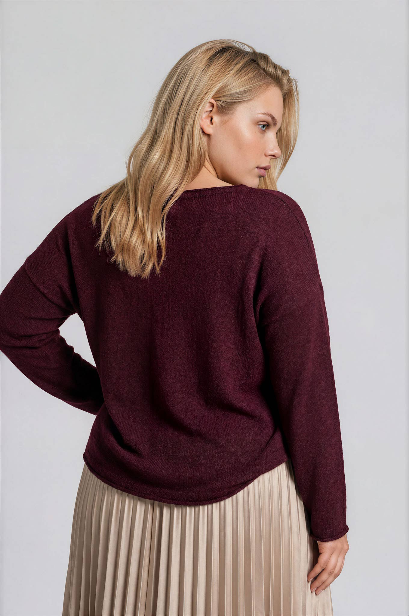 Oxblood Textured Knit Sweater Plus