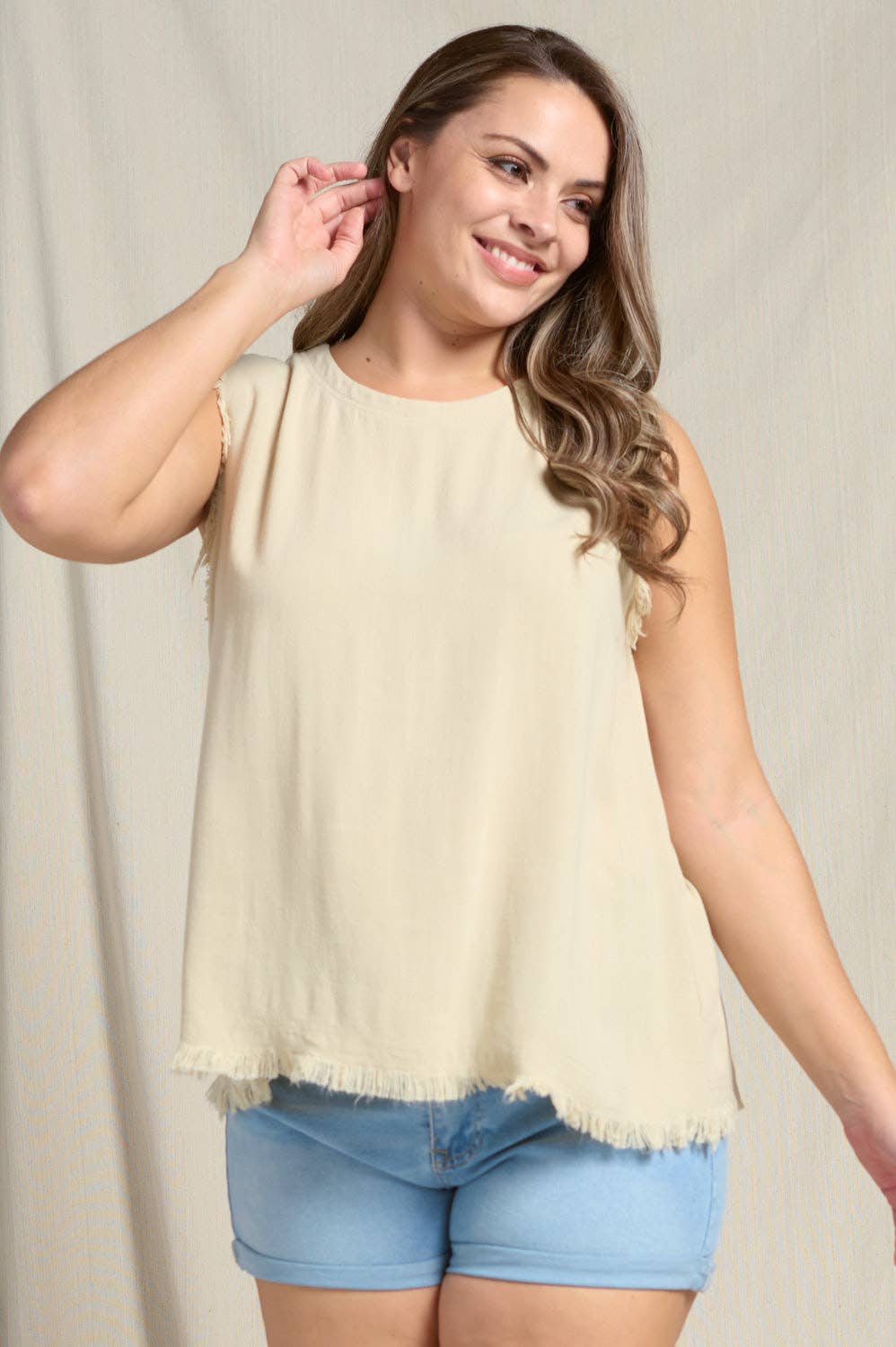 Natural Sleeveless Washed Top