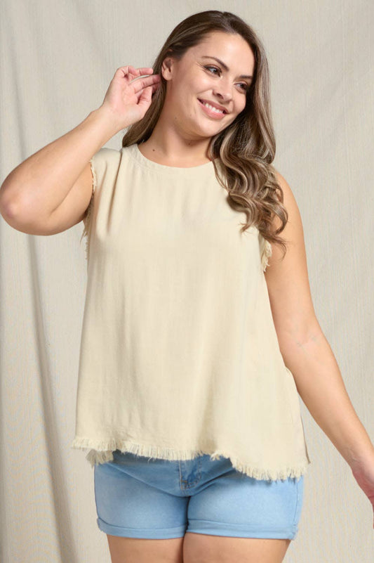 Natural Sleeveless Washed Top