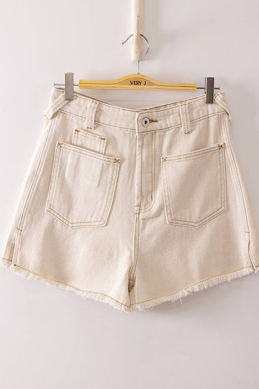 Oatmeal Frayed Hem Shorts