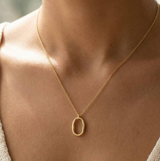 Gold Open Oval Pendant Chain Necklace